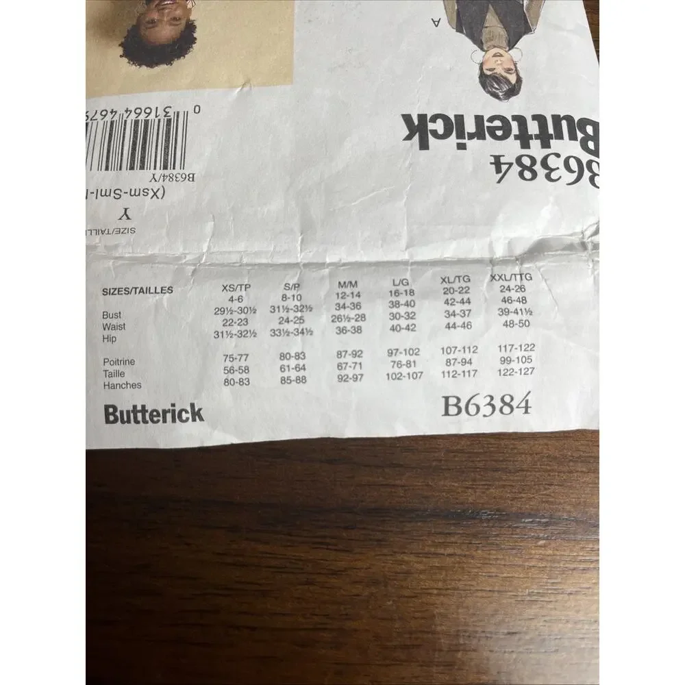 Butterick Pattern B6384 Easy Misses' Coat Vest Belt Womens Sz XS, S, & M - UNCUT